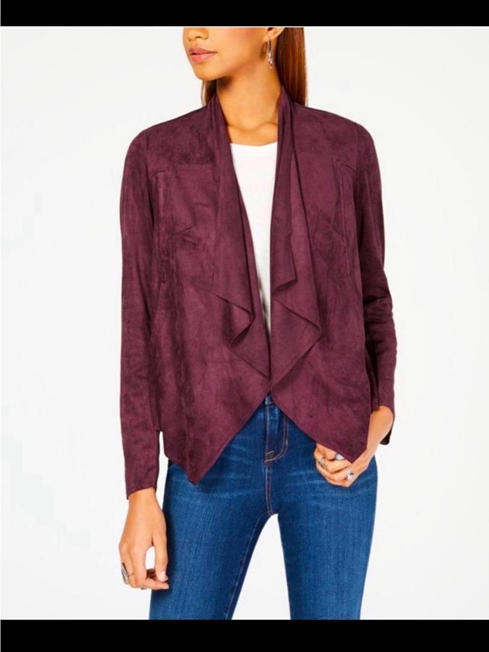 Kut from the Kloth Plum Draped Open-Front Jacket Size Medium